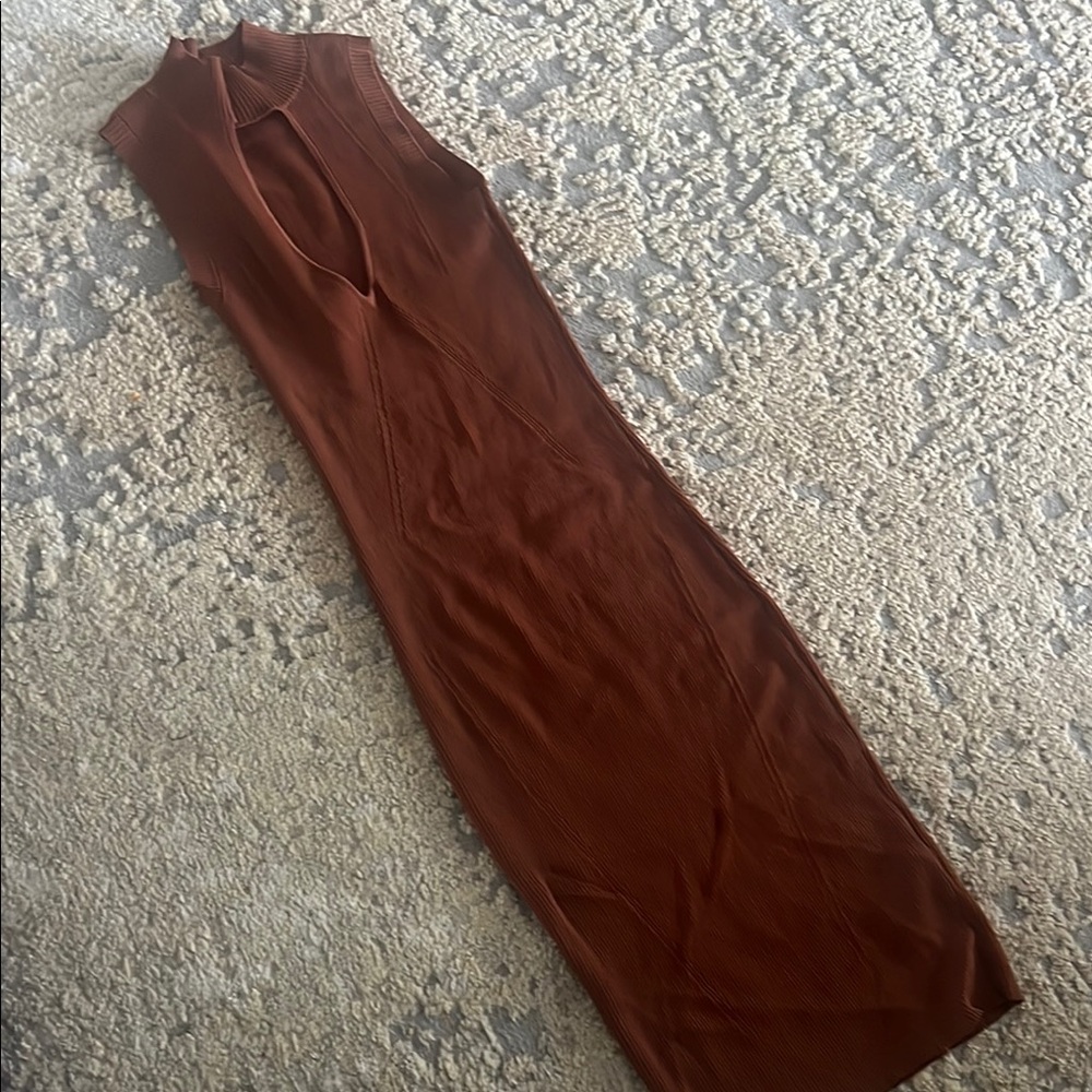 Guess Ribbed Sleeveless Dress in Rust